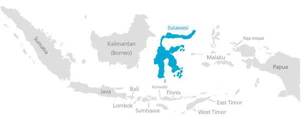 Map of Sulawesi in Indonesia