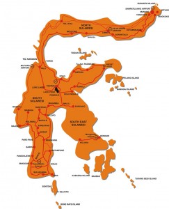 Travel map of Sulawesi, Indonesia